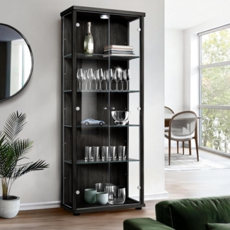 K-Möbel Glasvitrine C1019 (Glasvitrine (176x67x33 cm) mit 2 Glastüren) Glasvitrine Stehend