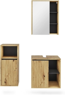 Badmöbel-Set Viola Artisan/Grau 3 Teile Vicco