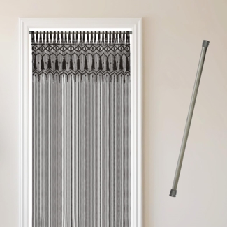 Cozyor Türvorhang Makramee 132x200 cm Boho Vorhang Fenstervorhang Raumteiler, Schlaufen (1 St), Baumwolle, mit Klemmstange ohne Bohren schwarz, Wandteppich Raumtrenner