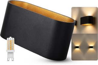 SSC-LUXon LED Wandleuchte JOBERO Wandlampe schwarz Up & Down 3W LED G9 Licht dimmbar warmweiß, Warmweiß