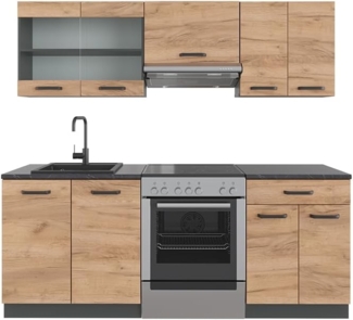 Küchenzeile R-Line Goldkraft Eiche/Anthrazit 200 cm , AP Anthrazit Vicco