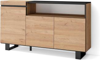 Skraut Home | Sideboard, Highboard | Kommode, Komodenschrank | 150x87x35cm | 3 Türen | Industriedesign | Moderner Stil | Eiche Schwarz