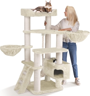 HAPPYPET Kratzbaum große Katzen XXL JACOB - Katzenbaum Deckenhoch, Stabil und Massiv mit Sisalsäulen und Dicker Bodenplatte, Ideal für Schwere Rassen