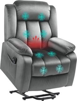 HOMCOM Massagesessel Fernsehsessel mit Aufstehhilfe, Liegefunktion, Heizfunktion (TV-Sessel, 1-St, Relaxsessel), mit Taschenfederkern, Seitentasche und Fernbedienung, Dunkelgrau