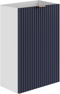 Vente-unique - Handwaschbeckenschrank geriffelt - Weißer Korpus & wendbare blaue Tür - 60 x 40 x 22 - VAHIRA