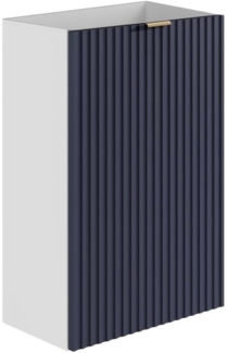 Vente-unique - Handwaschbeckenschrank geriffelt - Weißer Korpus & wendbare blaue Tür - 60 x 40 x 22 - VAHIRA