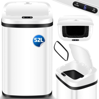 KESSER® Sensor Mülleimer Küche | Automatik mit Bewegungssensor Abfalleimer & Soft-Close-Deckel | Müllbehälter mit Touch-Bedienfeld & Sensor | LCD-Display | Edelstahl | inkl. Müllsackhalter Weiß, 52 Liter
