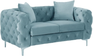 Vente-unique - Chesterfield-Sofa 2-Sitzer - Samt - Pastellblau - EDWINA