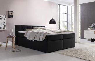 Furniture for Friends Doluna Valina Boxspringbett 180x200 cm H2/H3 in Schwarz niedriges Kopfteil 90 cm Ideal für Dachschrägen inkl. Visco Topper + 7 Zonen Taschenfederkern-Matratze