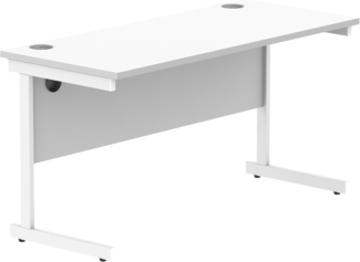 office hippo Essentials Rechteckiger Schreibtisch-Computer-Arbeitsplatz, Heimbürotisch mit Kabelanschluss-Management, 140x60 cm, Arktikweiß