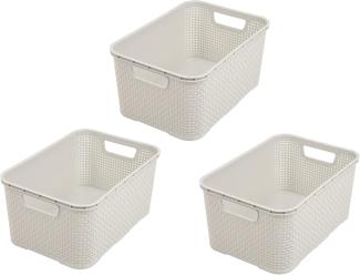 BranQ - Home essential Kunststoff Korb in Rattan Design 3er Set Grösse M 10l, PP, Creme