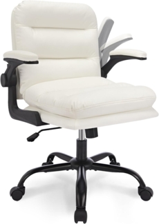 VECELO Bürostuhl mit Verstellbarer Armlehne, ergonomischer Sessel aus Leder, ergonomisch, mit Lendenwirbelstütze, höhenverstellbar, Rolle um 360 °, Weiß