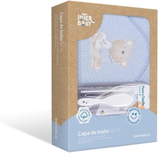 Interbaby P1177-01 Baby Kapuzenbadetuch LOVE YOU blau mit Kamm und Bürste, Blau