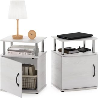 Furinno JAYA Utility Design Beistelltisch, 2er-Set, Weiße Eiche, Edelstahlrohre