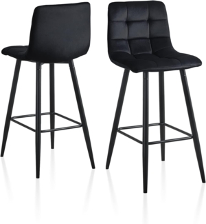 TUKAILAI Barhocker 2er Set Samt 65cm Höhe, Barstuhl Stereoskopisches Rasterbild, Tresenhocker Bistrohocker mit Rückenlehne und Metallbeine, Hocker für Küche Esszimmer Bistro Counter, Schwarz