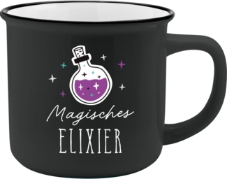 GRUSS & CO Becher mit Motiv "Elexier" | New Bone China Porzellan, Emaille-Optik, 35 cl | Lustiges Geschenk, Frühstück | 73913