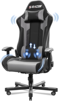 JUMMICO Massage Gaming Stuhl, Bürostuhl Ergonomisch mit Lendenwirbelstütze, Computerstühle Racing Bürostühle Gaming Sessel,Schreibtischstuhl 150kg Belastbarkeit, Grau