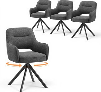 COLAMY Drehbare Esszimmerstühle 4er Set mit Armlehnen, Drehbare Polsterstühle für Küche & Esszimmer aus weichem Florstoff mit Metallgestell und Rückenlehne, für Esszimmer, Küche, Büro,Grau