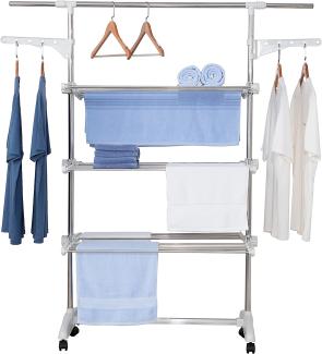TP Wäscheständer hoch, mobiler Turmtrockner, Teleskop Kleiderständer, klappbar & platzsparend 3 Ebenen