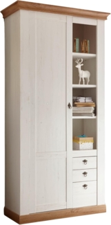 Stauraumschrank Hemsby in weiß Pinie / Eiche Landhaus 102 x 204 cm