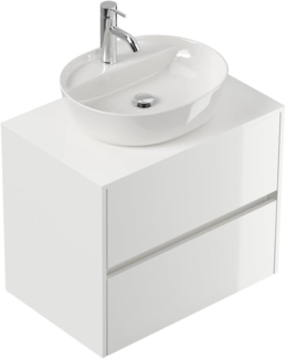 Badmöbel Taifun 70cm mit ovalem Aufsatzwaschbecken weiß Hgl : Weiss hochglanz