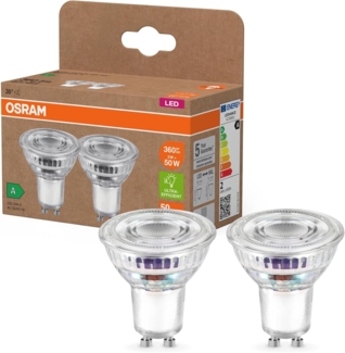 OSRAM Energy Class LED-Reflektor-Lampe PAR16 mit 2 W, 360 lm, warmweiß (2700 K) aus klarem bleifreiem Glas mit GU10 Sockel in der Energieeffizienzklasse A, 50 mm Durchmesser, IP20.