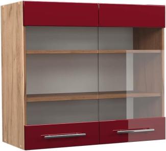 Vicco Küchenschrank Küchenmöbel Fame-Line modern Küche Einbauküche Küchenzeile Blende Unterschrank Hochschrank Hängeschrank Hochglanz (Eiche-Rot, Hängeglasschrank 80 cm)