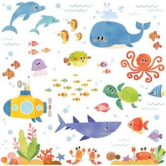 Decowall DAT-1611 Abenteuer auf See Meerestiere Tiere Wandtattoo Wandsticker Wandaufkleber Wanddeko für Wohnzimmer Schlafzimmer Kinderzimmer (Englische Ver. )