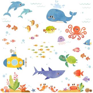 Decowall DAT-1611 Abenteuer auf See Meerestiere Tiere Wandtattoo Wandsticker Wandaufkleber Wanddeko für Wohnzimmer Schlafzimmer Kinderzimmer (Englische Ver. )