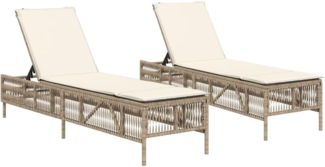 2 Sonnenliegen mit Auflagen Beige Poly Rattan