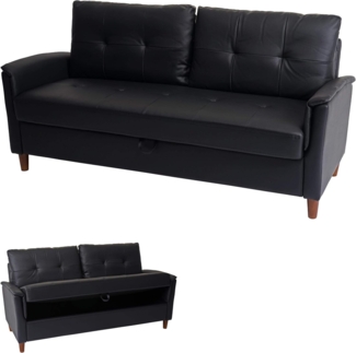 3er Sofa HWC-H23, Loungesofa Dreisitzer Couch, Stecksystem Staufach ~ Kunstleder, schwarz