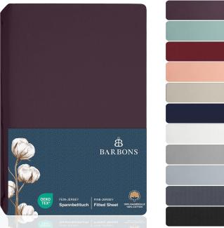 BARBONS Spannbettlaken 140x200 cm - 100% Baumwolle Spannbettlaken, Oeko-TEX Zertifiziert, Bettlaken Jersey, Spannbetttuch, Matratzenhöhe bis 25 cm (Aubergine - 140x200)