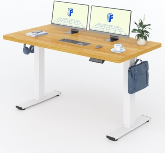 Flexispot EG1 Höhenverstellbarer Schreibtisch Elektrisch 2-Fach-Teleskop mit Tischplatte (Tischplatte (Ahorn), Gestell Weiß, 160x80 cm)