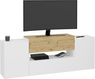 FMD TV-Schrank 182x33x70,2 cm Weiß und Artisan-Eiche