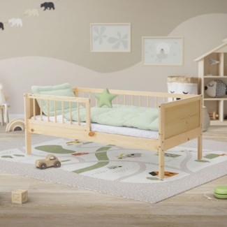 ML-DESIGN Kinderbett Bodenbett Juniorbett inkl. Lattenrost Einzelbett für Kinder Jugendbett, Junior-Bett mit Rausfallschutz Bettrahmen aus MDF / Kiefer