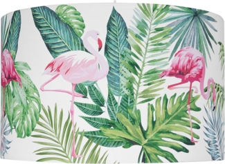 'Flamingo' Hängeleuchte Weiß runder Stoffschirm Flamingo-Design Dschungel-Optik Kinderzimmer Beleuchtung Modernes Design