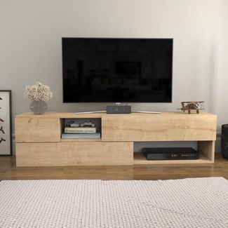 Hanah Home Stylish Oak TV Stand, 160 x 37.7 x 40 cm | 100% Melamine Coated Particle Board, 18 mm Thick | Perfect for Cabin/Lodge Decor, Durable & Elegant