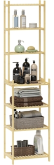 HOMCOM Badregal Badezimmerregal mit 7 Ebenen, Standregal, Aufbewahrungsregal aus Bambus 1-tlg, für Wohnzimmer, Badezimmer, Natur, 44 x 33 x 180 cm