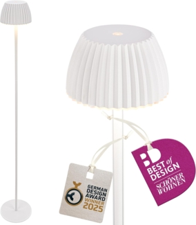 BRILONER - Riffle LED Stehlampe kabellos IP44 mit Touch, 19x124 cm, dimmbar, Memoryfunktion, Akku tauschbar, Akku Stehleuchte, Leselampe, Wohnzimmerlampe, German Design Award Winner 2025, Weiß