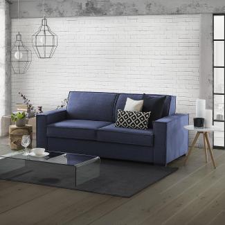 Talamo Italia - Festes Sofa Alba, 3-Sitzer-Sofa, 100% Made in Italy, Wohnzimmersofa aus Stoff, mit schmalen Armlehnen, Cm 200x95h90, Blau