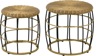 Outsunny Beistelltisch 2er-Set Rattan Couchtisch (Sofatisch, 2-St, Kaffeetisch), für Garten, Balkon, Stahl, Khaki