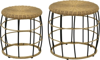 Outsunny Beistelltisch 2er-Set Rattan Couchtisch (Sofatisch, 2-St, Kaffeetisch), für Garten, Balkon, Stahl, Khaki