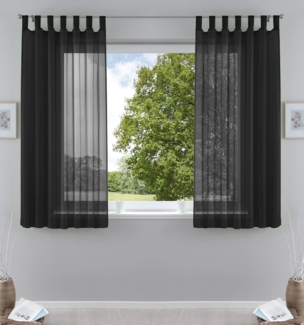 2er-Pack Gardinen Transparent Vorhang Set Wohnzimmer Voile Schlaufenschal mit Bleibandabschluß HxB 175x140 cm Schwarz, 61000CN