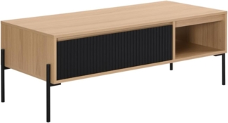 Vente-unique - Couchtisch mit 1 Schublade & 2 Ablagefächern - Schwarz & Holzfarben hell - GLARODI