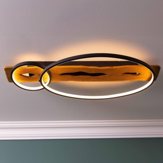 Lightbox LED Deckenleuchte, Dimmfunktion, LED fest integriert, Warmweiß, LED-Deckenleuchte, 70x30 cm, 3300 lm, 3000 K, dimmbar, schwarz/holz