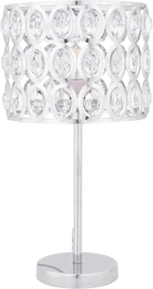'Tenna' Tischlampe Silber Metall 53 cm Schirm mit Kristallen aus Acrylglas Kabel mit Schalter Moderner Glamouröser Stil