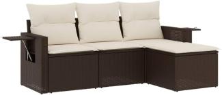 vidaXL 4-tlg. Garten-Sofagarnitur mit Kissen Braun Poly Rattan 3252410