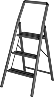 WENKO Trittleiter Modell Alu-Compact, leichte & rutschfeste Haushaltsleiter, belastbar bis 150 kg, klappbar