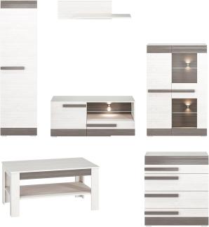 Wohnzimmer-Set "Blanco" Wohnwand 6-teilig Pinie weiß grau MDF