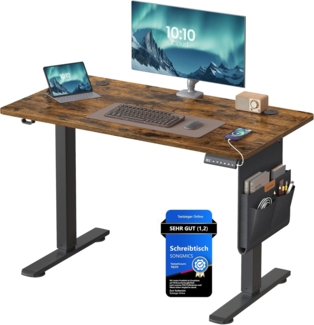 SONGMICS Höhenverstellbarer Schreibtisch elektrisch, 100x60 cm, Verstellbarer Tisch, Memory-Funktion für 4 Höhen, für Büro, vintagebraun LSD130KD01